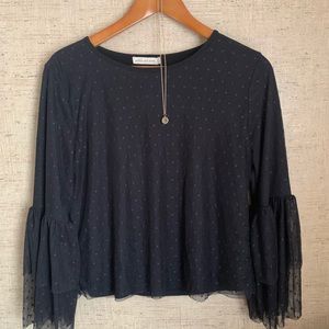 Black Mesh Polka Dotted Top